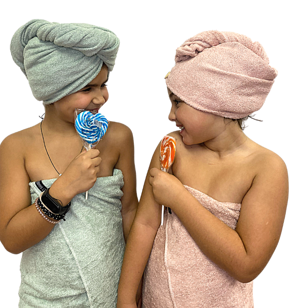 Turbante de toalla de bambú para cabello encrespado con botón de coco, toalla de secado rápido anti-frizz tamaño 85x25 cm.