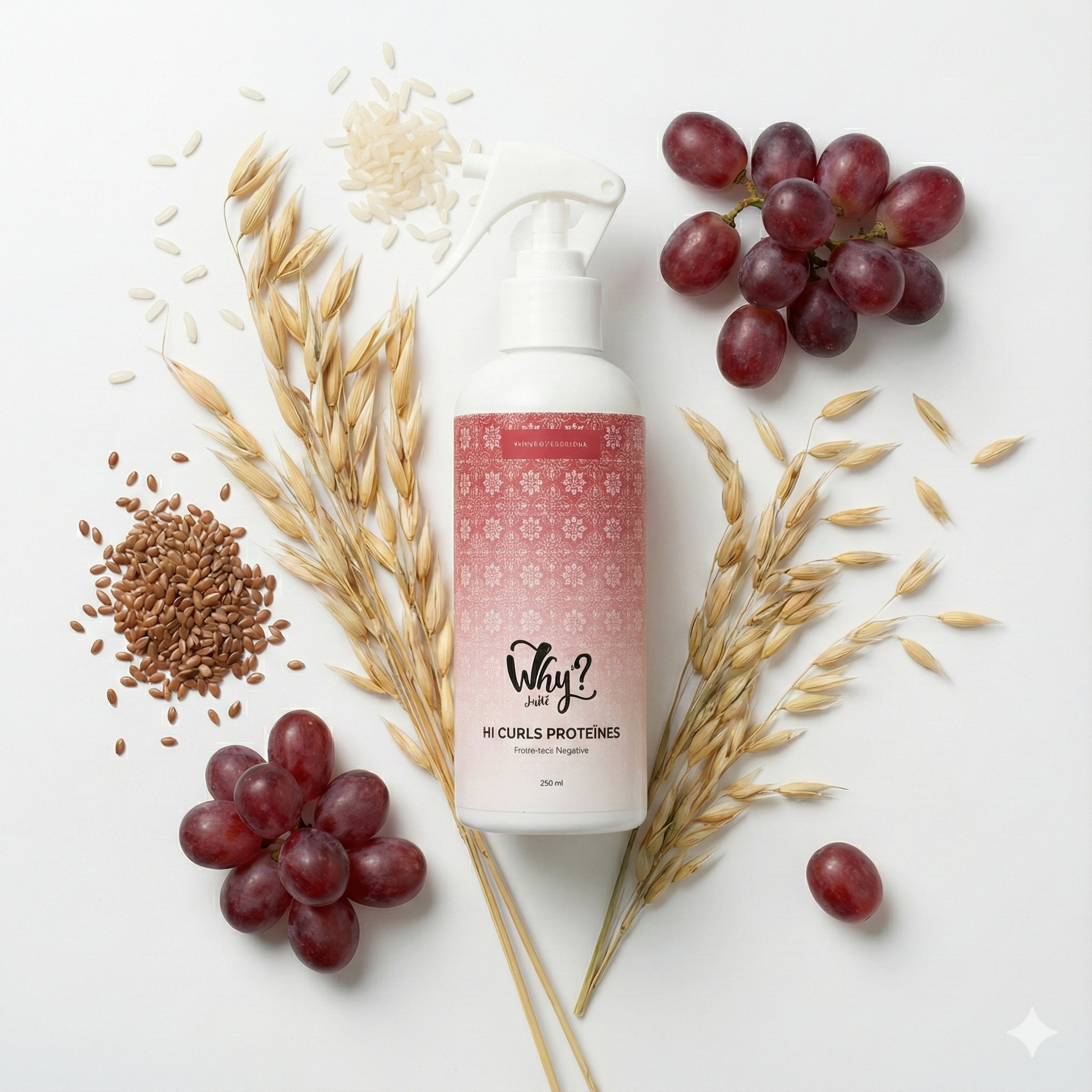 Espray refrescante de rizos Hi Curls Proteínas con proteína de arroz y lino, apto para método curly y libre de siliconas.