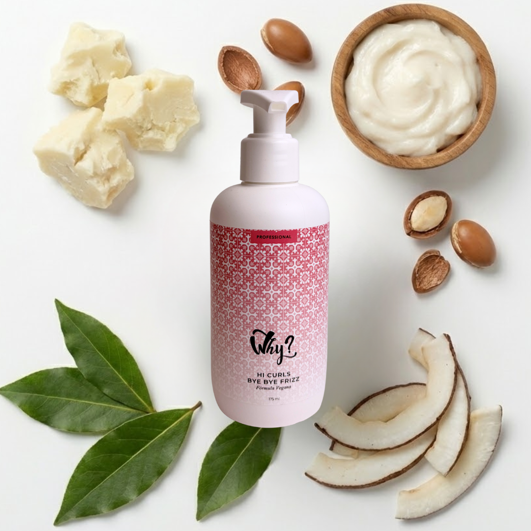 Activador de rizos Hi Curls Bye Bye Frizz de origen natural, crema hidratante para definición de rizos sin fijación y sin siliconas.